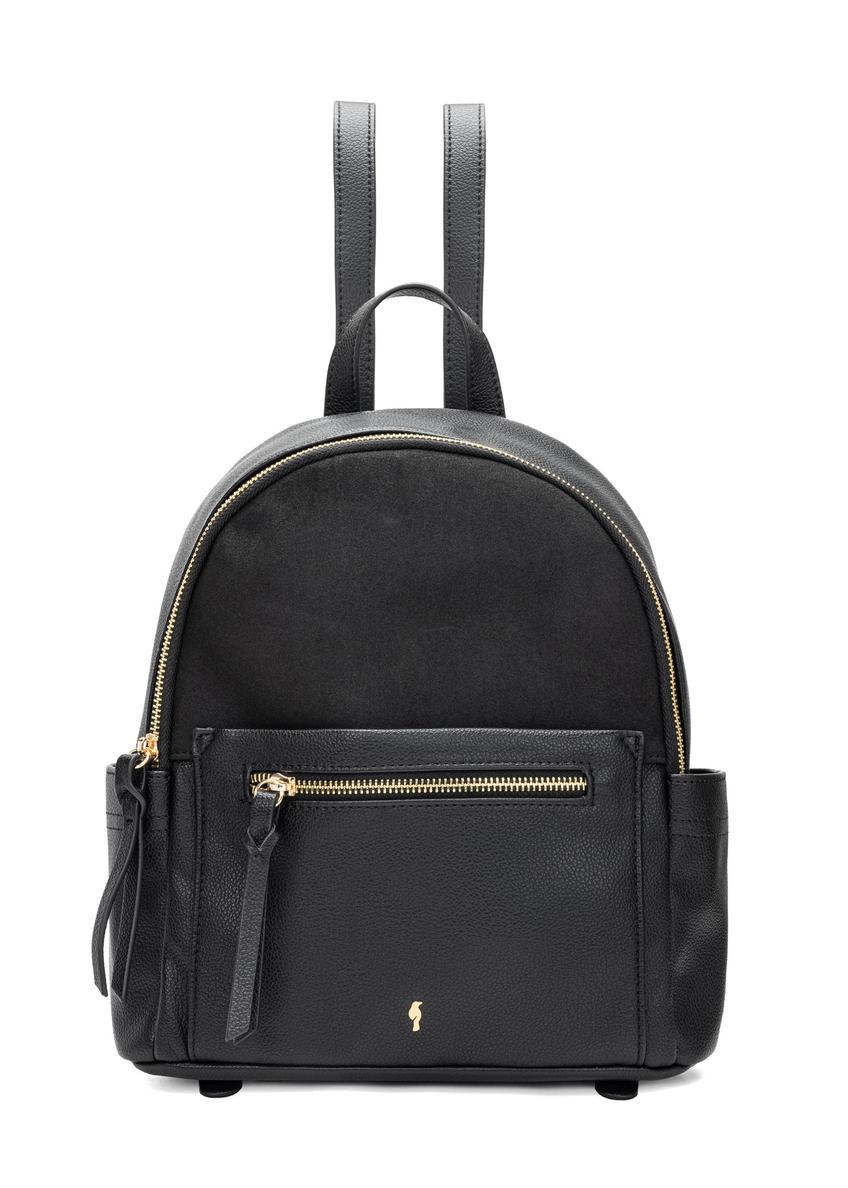 Black women's backpack TOREC-1125-99(W26) - front view of the product, on a model, on a light background.