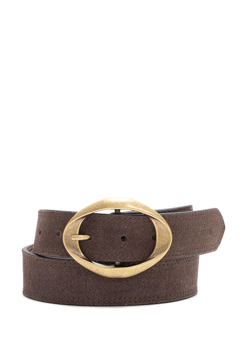 Chocolate suede women's belt PASDS-0318-90(Z25), front product view on white background.