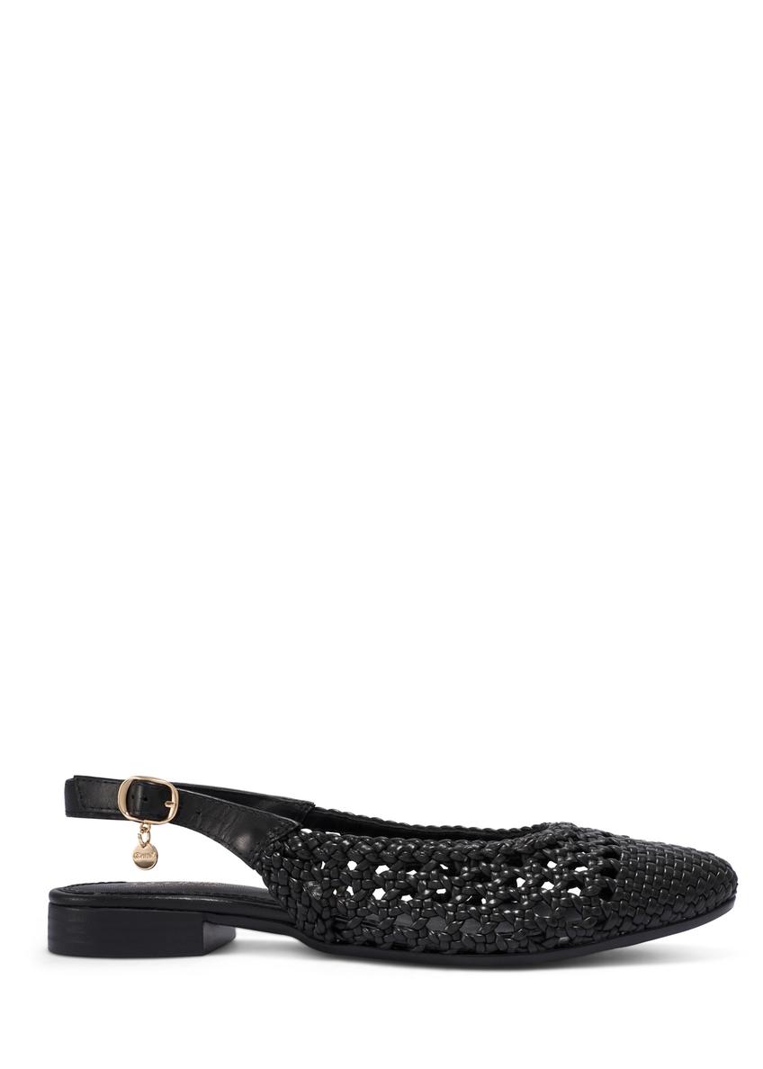 Black braided women's shoes BUTYD-1252-99(W26), side view of the product on a white background.