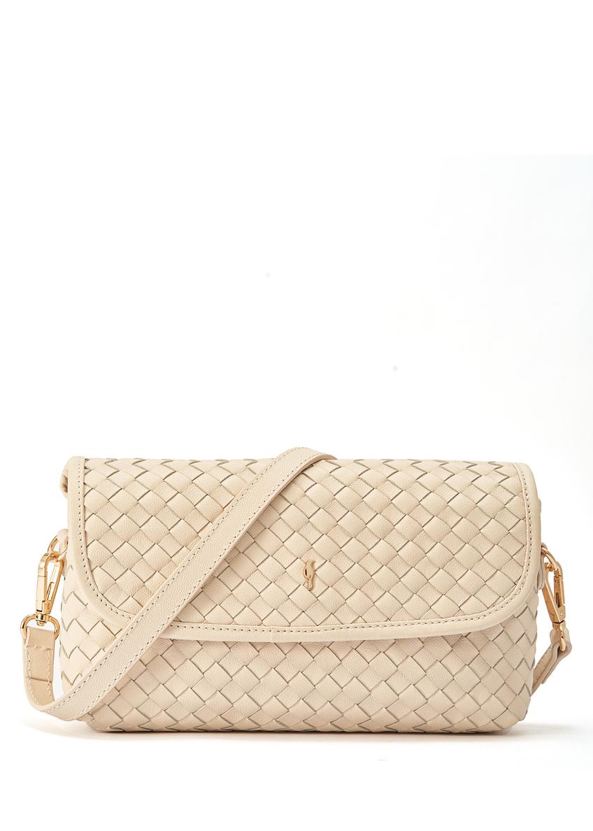 Cream small woven leather handbag TORES-1108-12(W25)-09