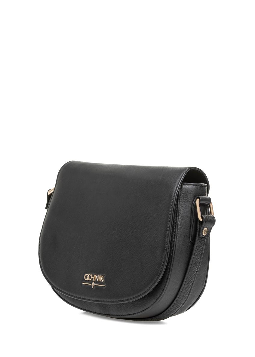 Black leather semi-circular messenger bag TORES-0972E-99(Z25)