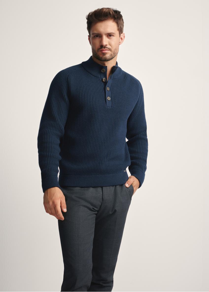 Navy blue men's sweater with stand-up collar SWEMT-0168-68(Z25)