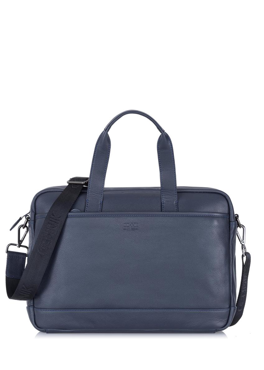 Capacious navy blue leather men's bag TORMS-0015A-69(W24)-07