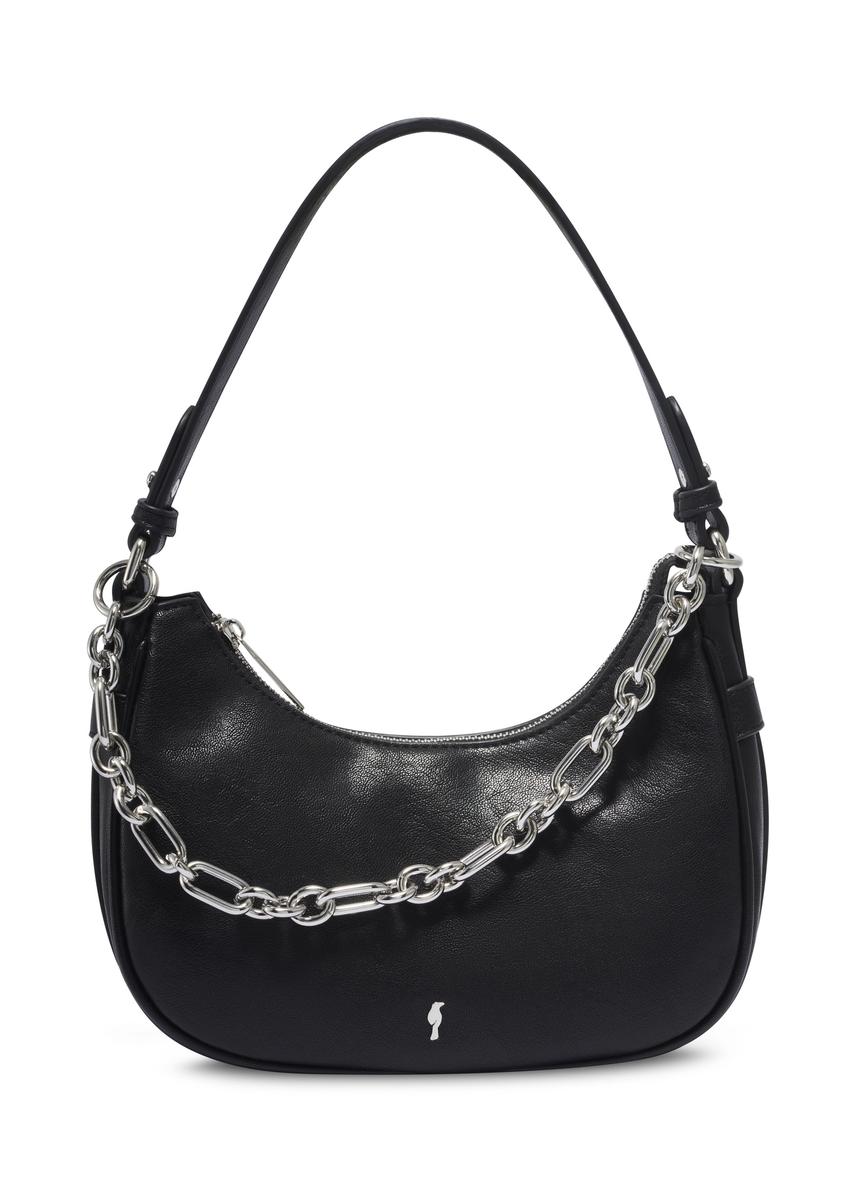 Black women's hobo bag with jewelry accent TOREC-1326-99(Z26), front product view on a light background.