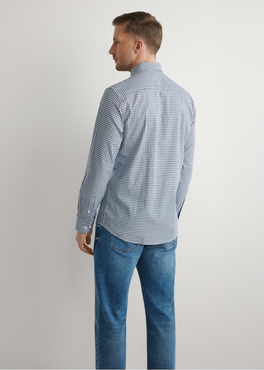 Men's navy blue checkered cotton shirt KOSMT-0277-7E(W26)