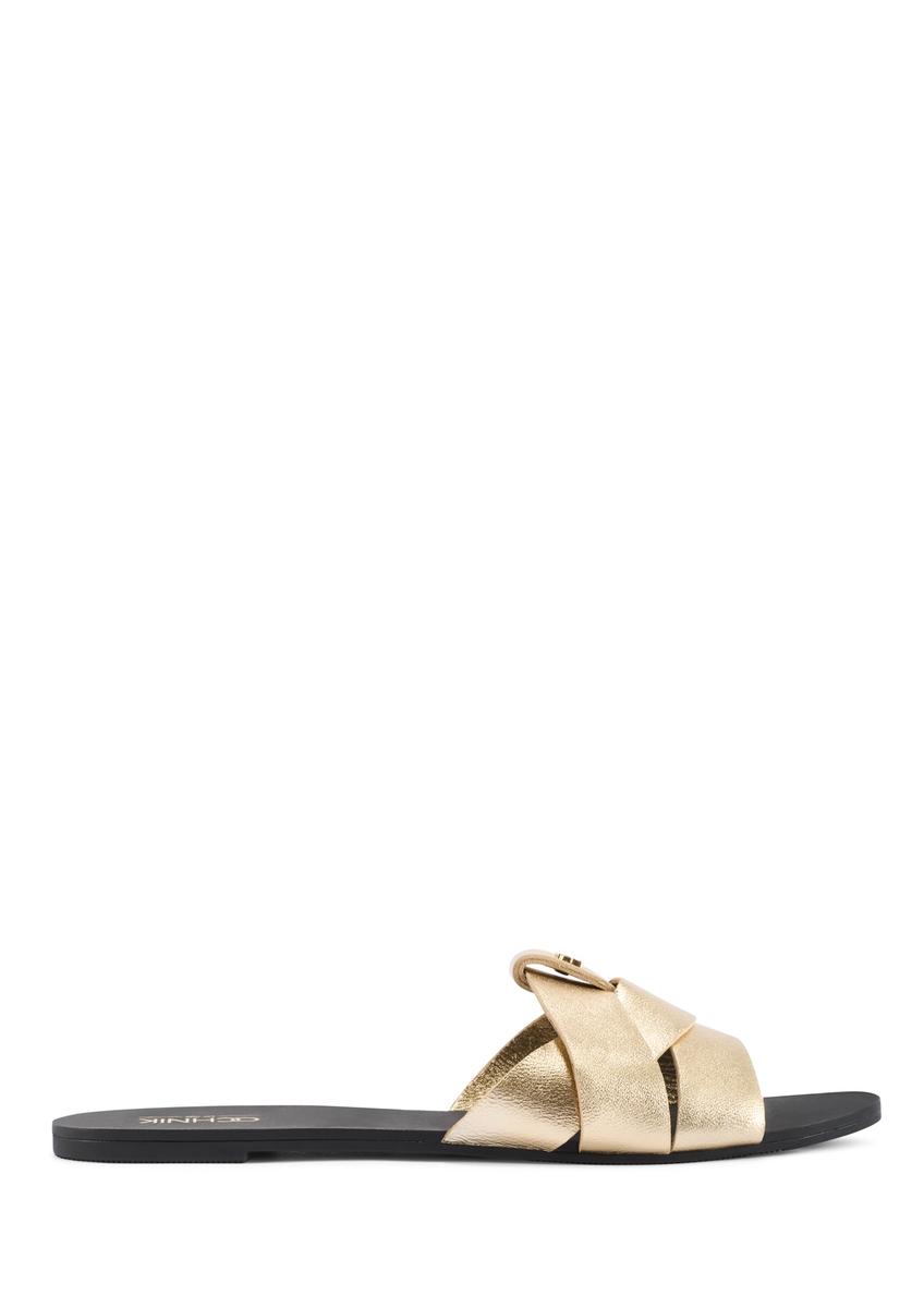 Women's gold flip-flops with braid BUTYD-0903C-2X(W26), side view of the product on a white background.