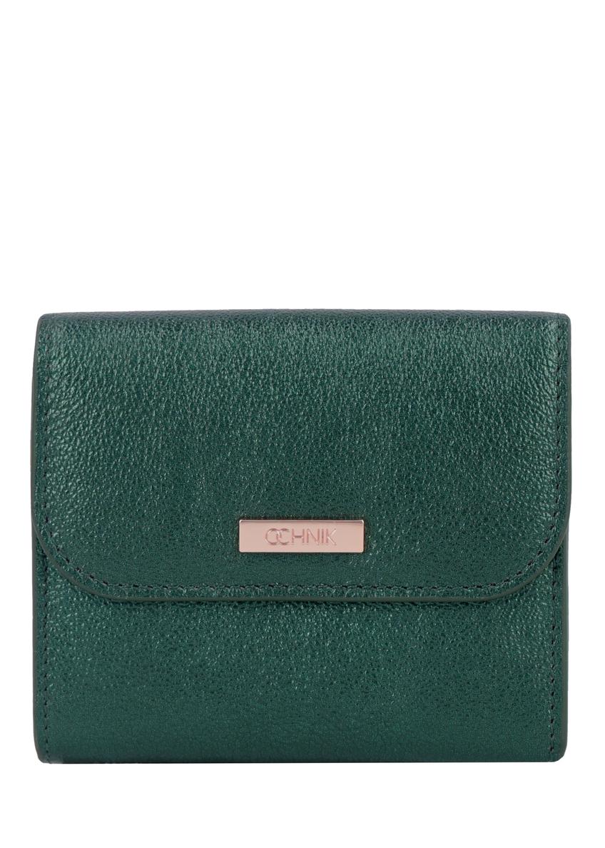 Small women's leather wallet in dark green color PORES-1029-8C(Z26), front product view on white background.