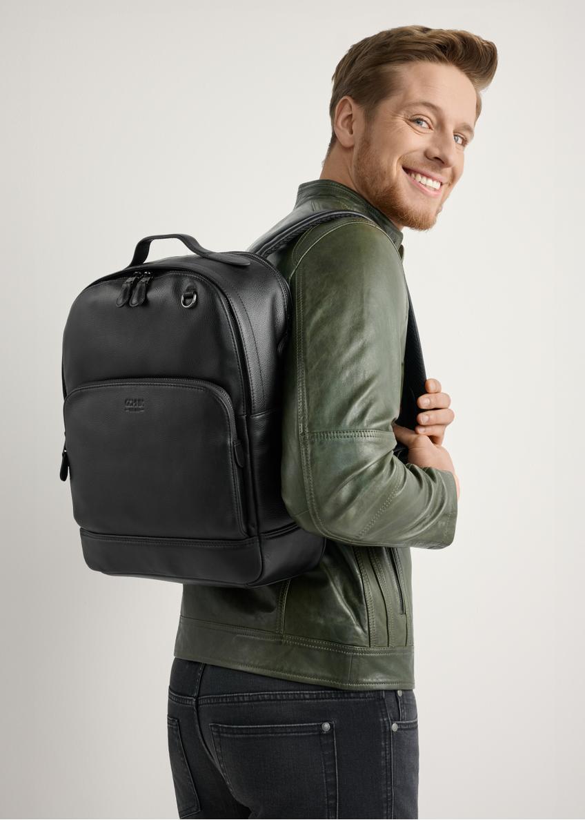 Black Leather Men's Backpack PLCMS-0018R-9I(W26)