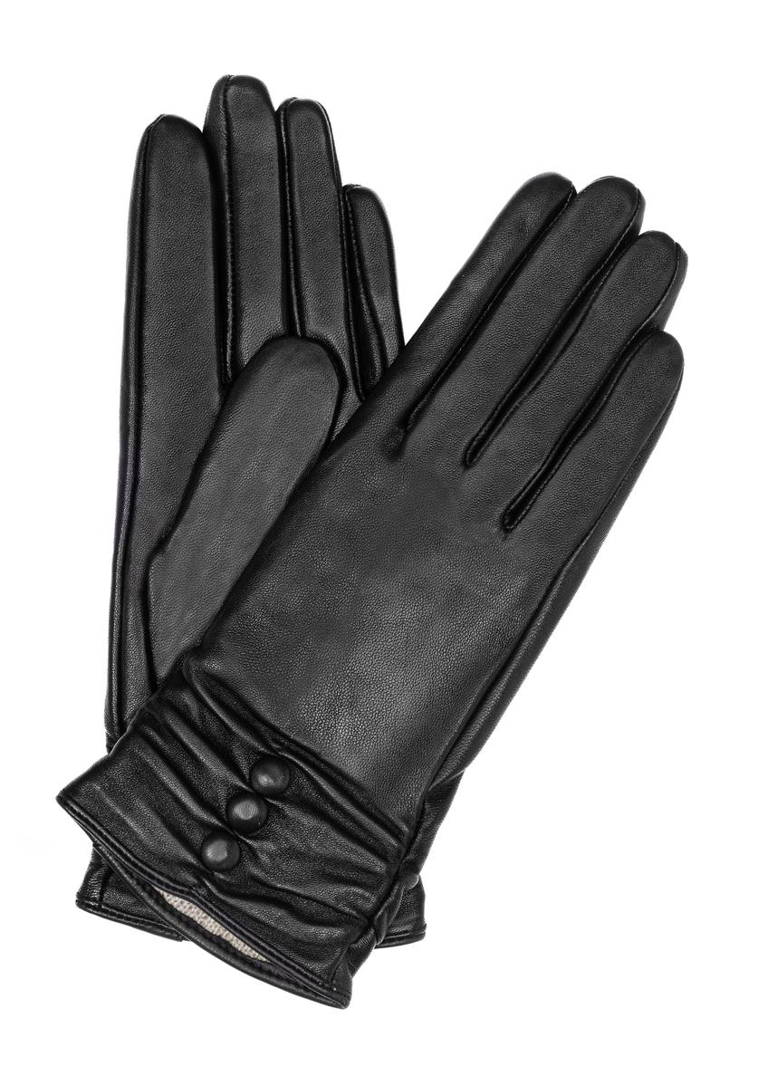 Women's black leather gloves REKDS-0032-99(Z24)