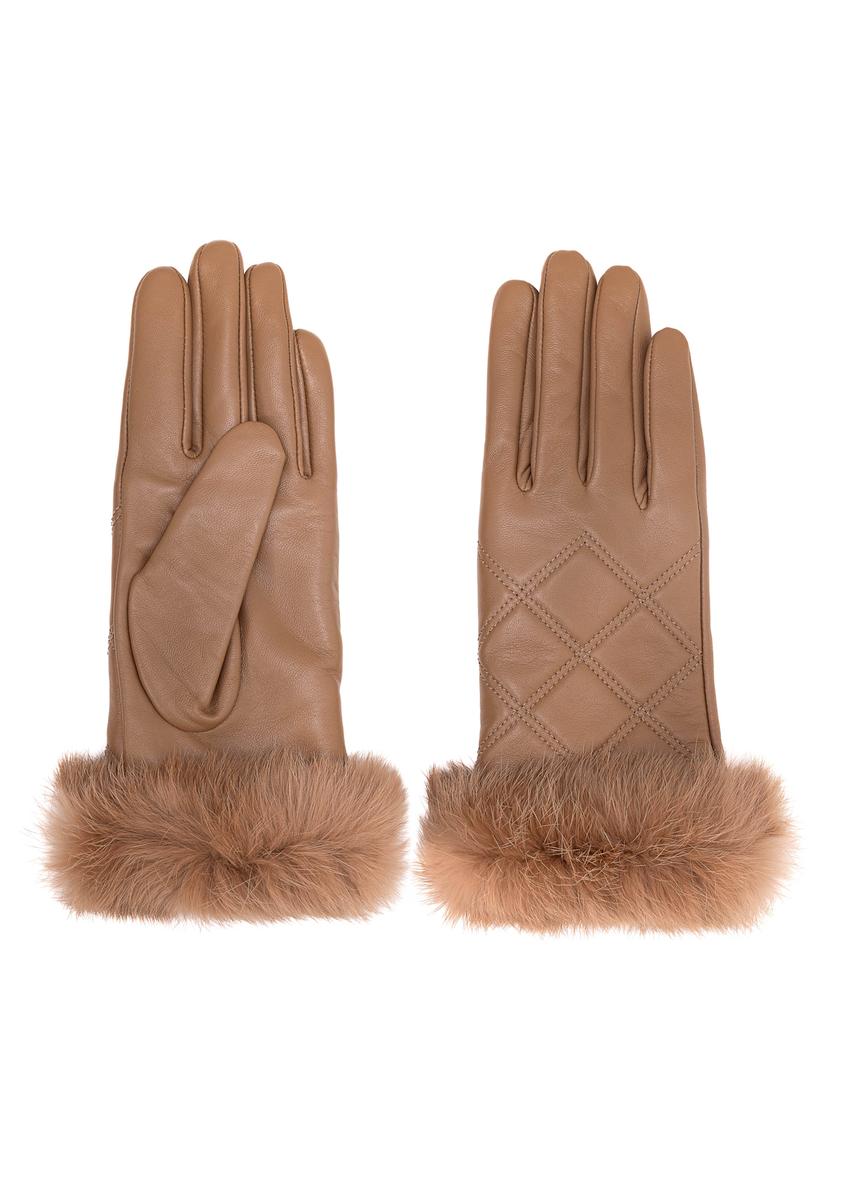 Women's leather gloves with rabbit fur REKDS-0071A-81(Z25)