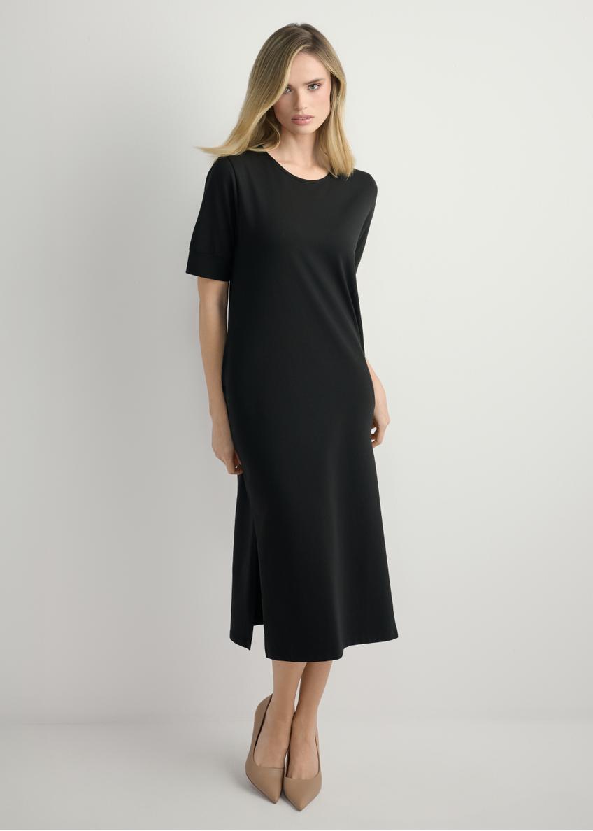 Black cotton midi dress SUKDT-0256-99(W26) - front view of the product, on a model, against a light background. The entire silhouette is visible.