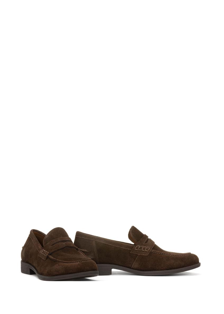 Men's dark brown leather moccasins BUTYM-0482-1H(W26), diagonal product view on white background.