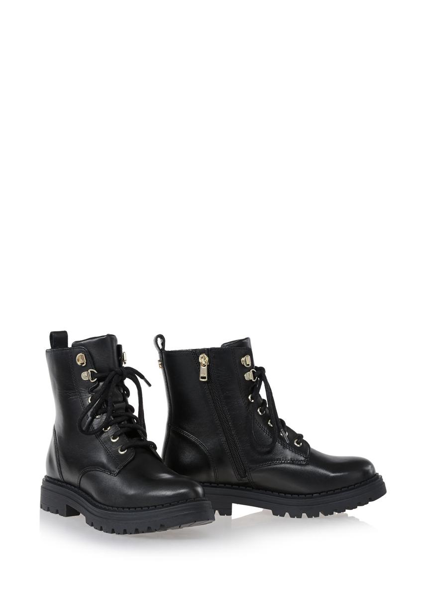 Black lace-up leather boots BUTYD-1015-99(Z24)