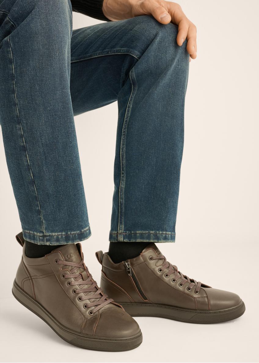 Dark brown leather men's sneakers BUTYM-0466-1I(Z26)
