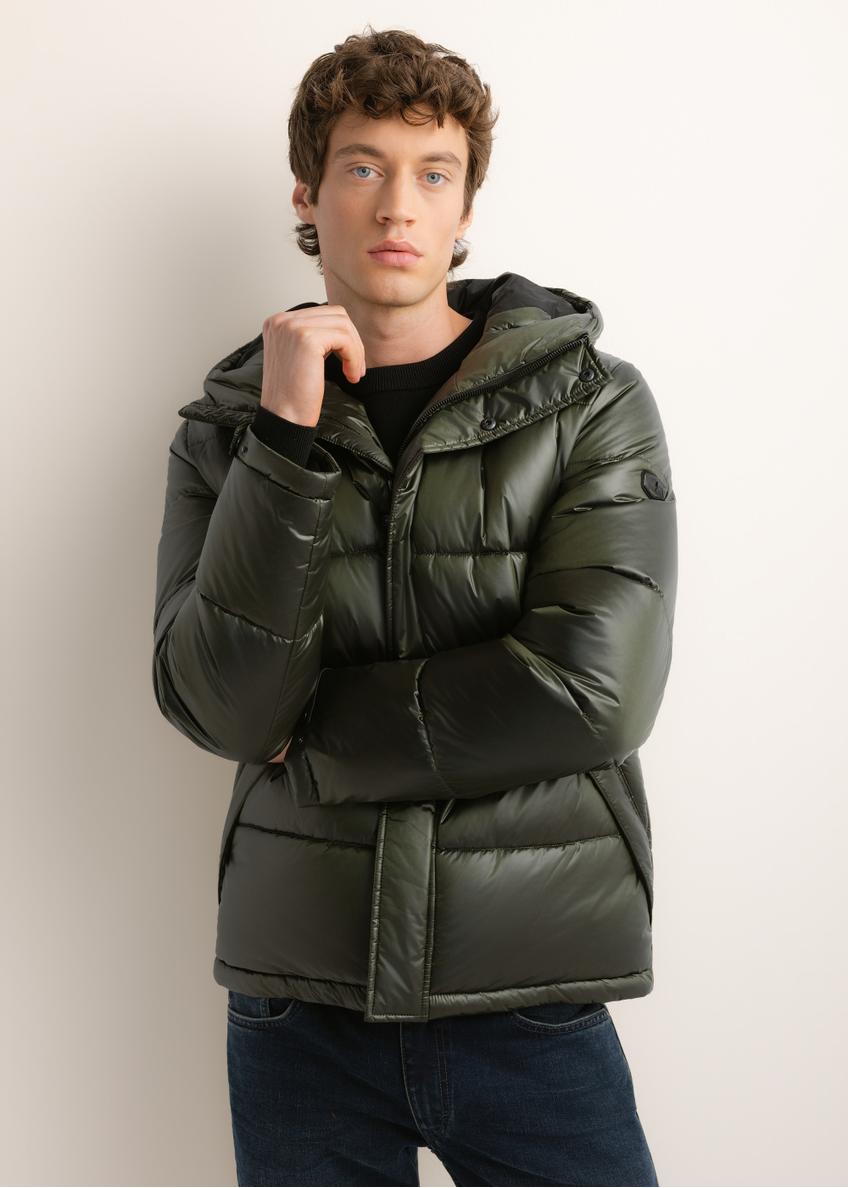 Men's green quilted jacket with hood KURMT-0340-8B(Z26)