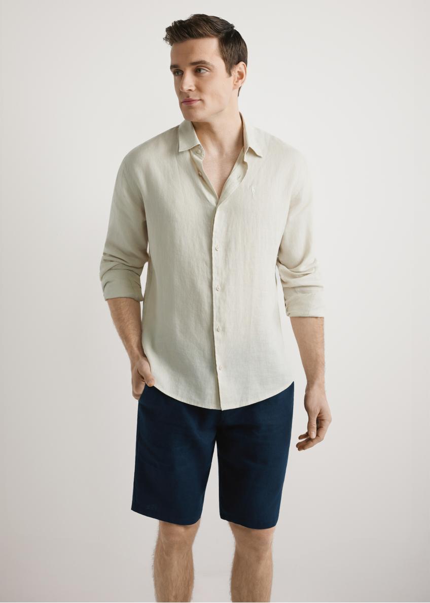 Beige linen men's shirt KOSMT-0321A-1A(W26)