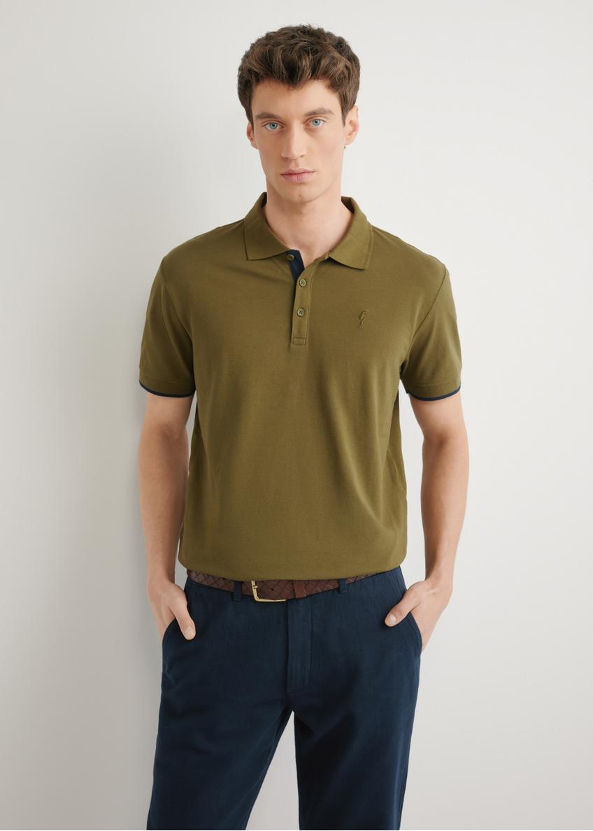 Khaki cotton polo shirt POLMT-0045B-8D(W26)
