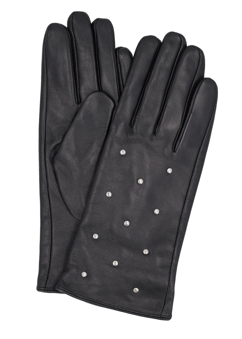 Black suede women's gloves REKDS-0103-99(Z26), product view from the front on a white background.