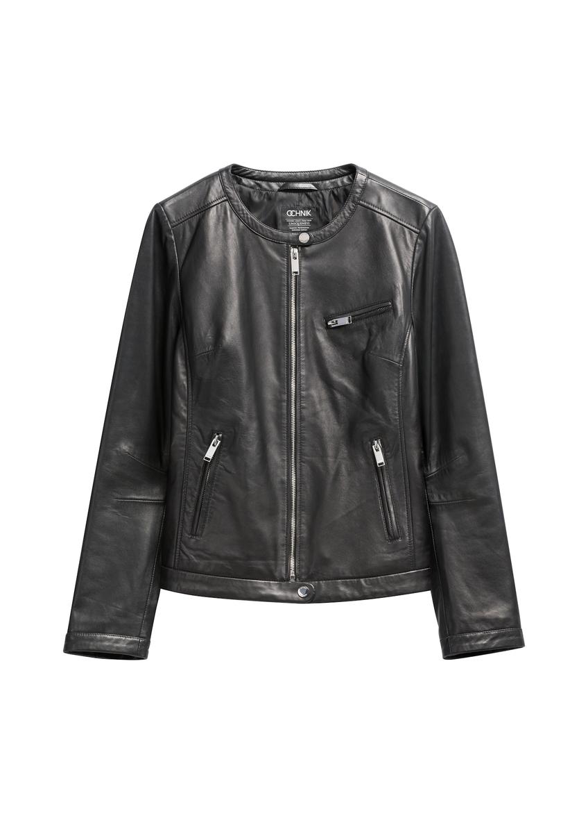 Black women's leather jacket KURDS-0154L-99(W26), front product view on white background.