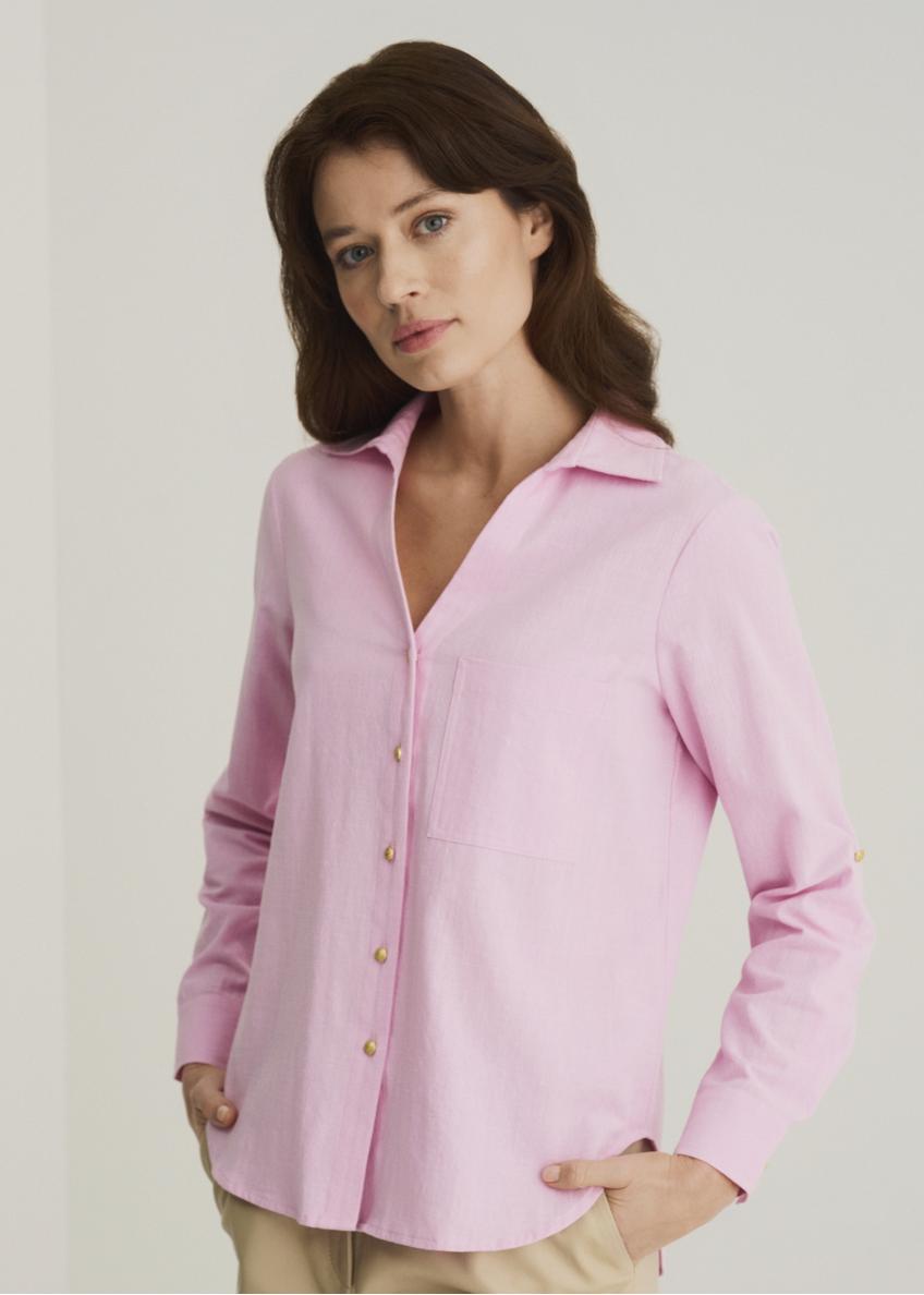 Pink cotton shirt for women KOSDT-0092-34(W22)-01