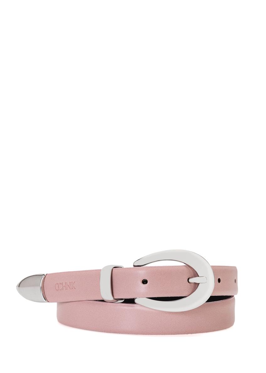 Pink women's leather belt PASDS-0325-31(W25) - product view on white background.