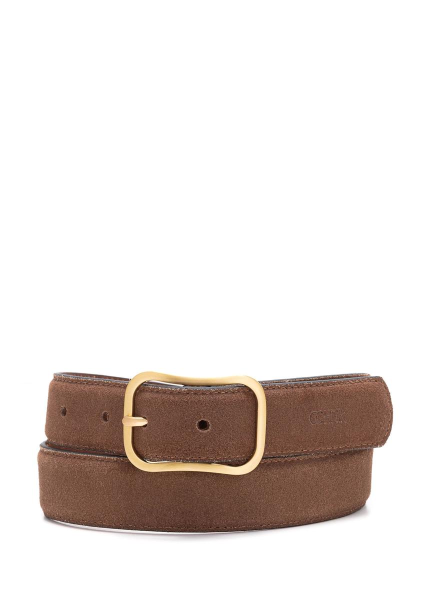 Brown leather women's belt PASDS-0317-1H(Z26), front product view on white background.