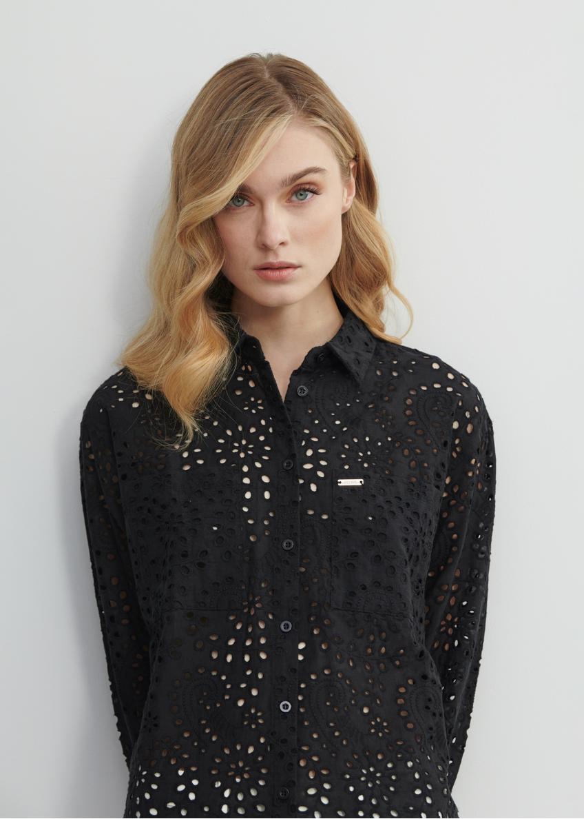 Women's black openwork shirt KOSDT-0147-99(W23)