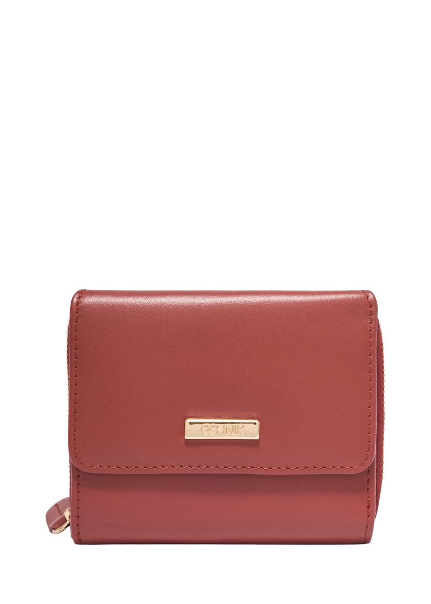 Small women's leather wallet in red color PORES-1025-3D(Z26), front product view on white background.