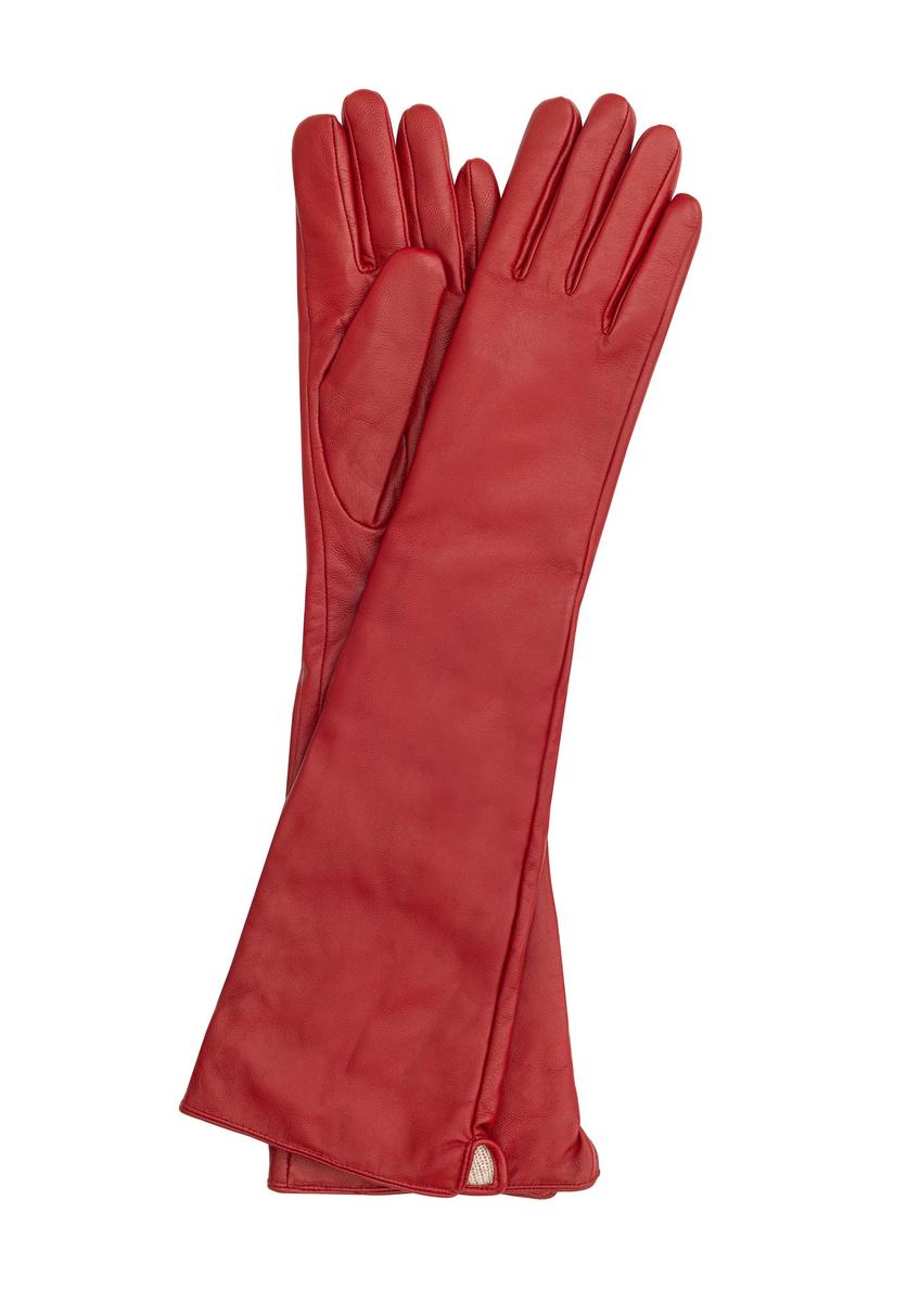 Long red leather women's gloves REKDS-0088-41(Z24)