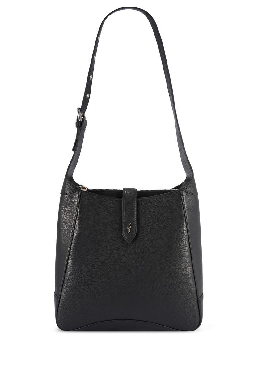Black medium leather shoulder bag TORES-1210-9I(W26), front product view on white background.