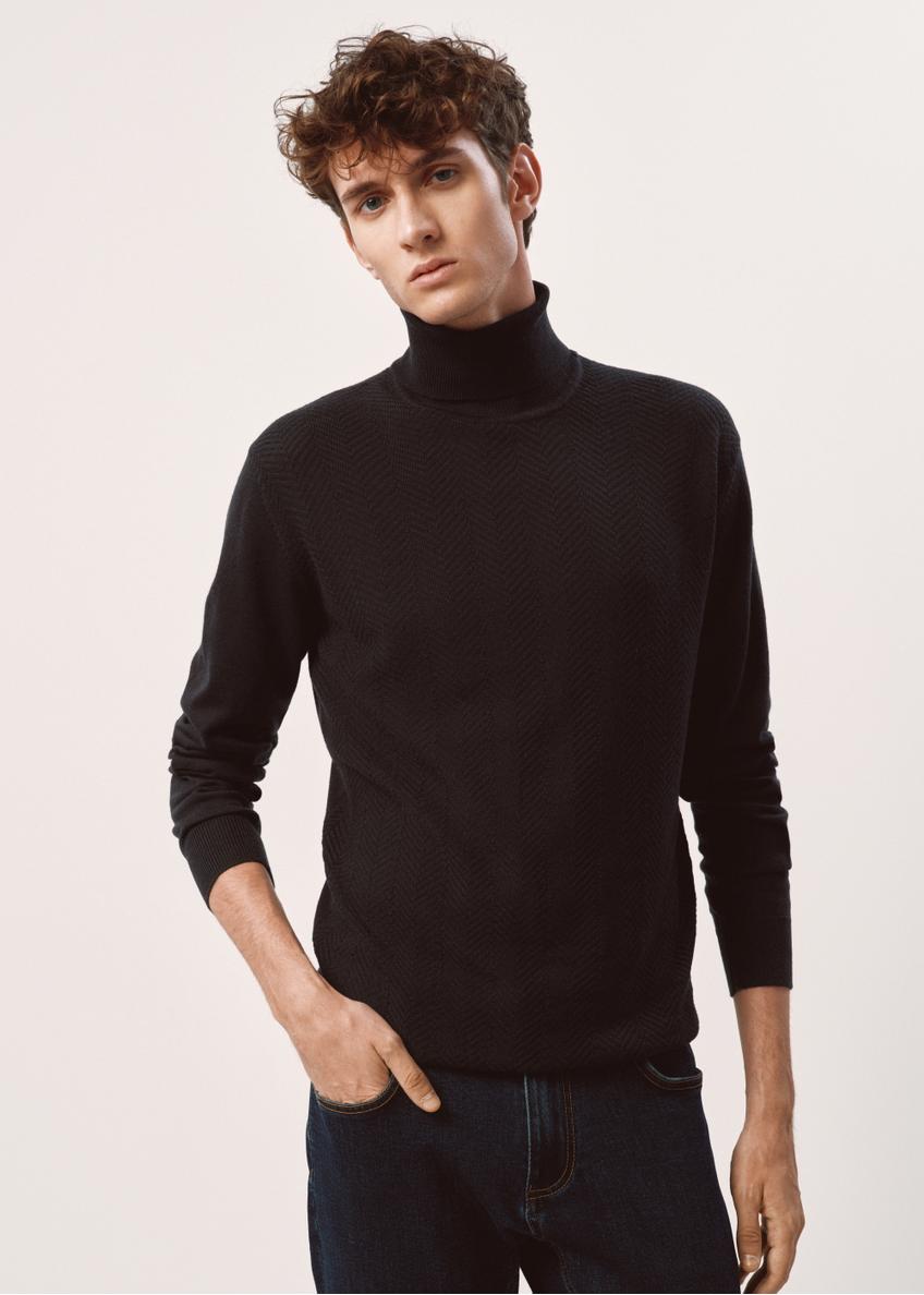 Navy blue men's turtleneck sweater SWEMT-0131-69(Z23)-01