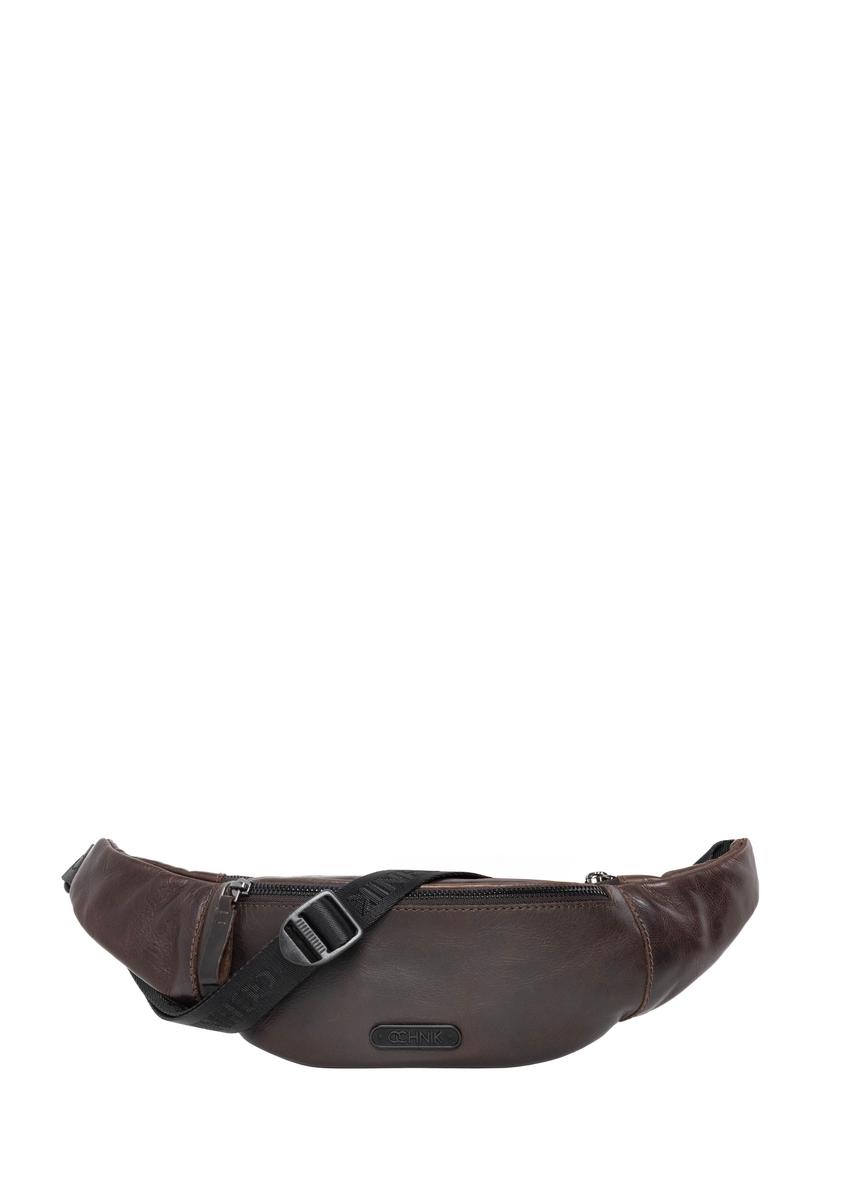 Men's brown leather waist bag TORMS-0543-1I(Z26), front product view on white background.