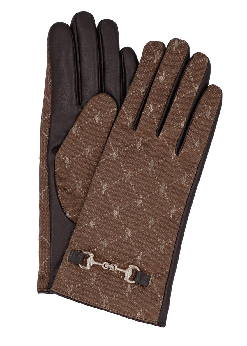 Brown women's leather gloves REKDS-0107-1I(Z26), product view from above, on white background.