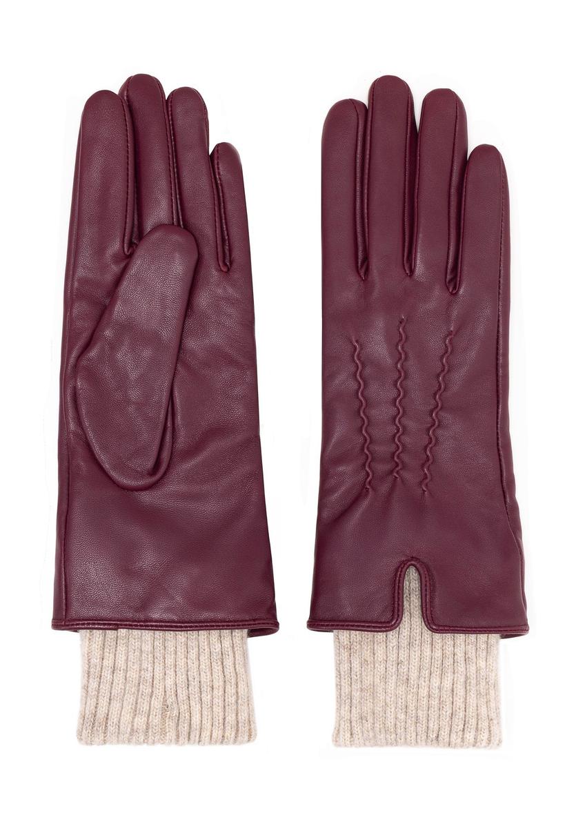 Burgundy leather insulated women's gloves REKDS-0098-4D(Z26)