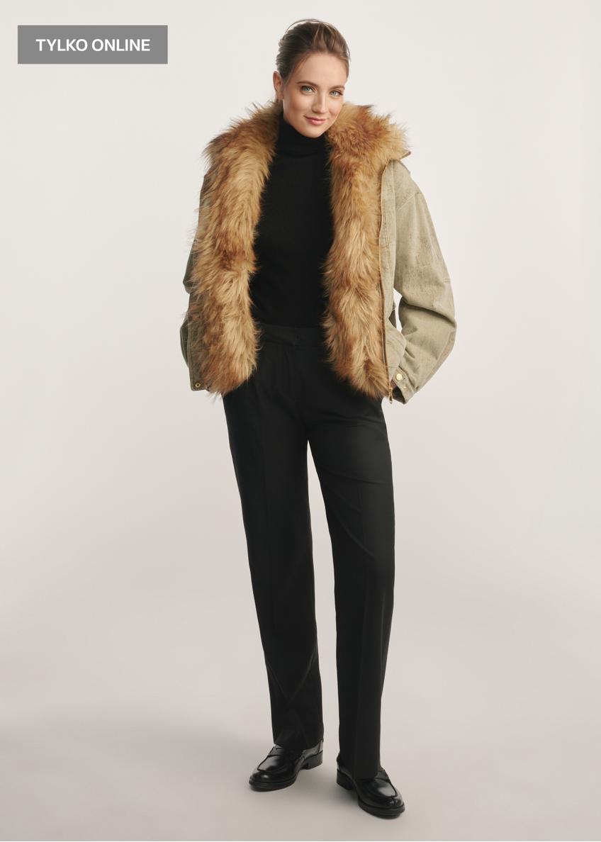 Women's olive jacket with fur KURDT-0611-57(Z25)