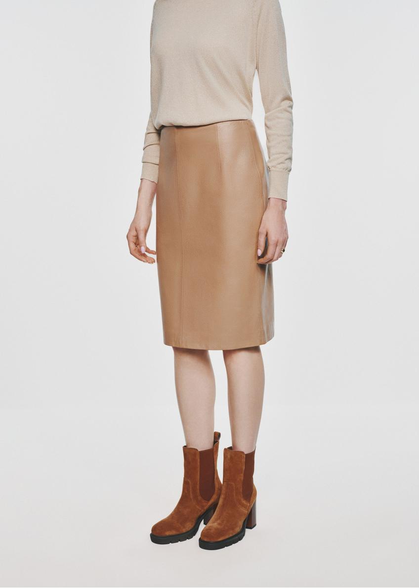 Leather skirt in dark beige SPCDS-0031-1670(Z24)