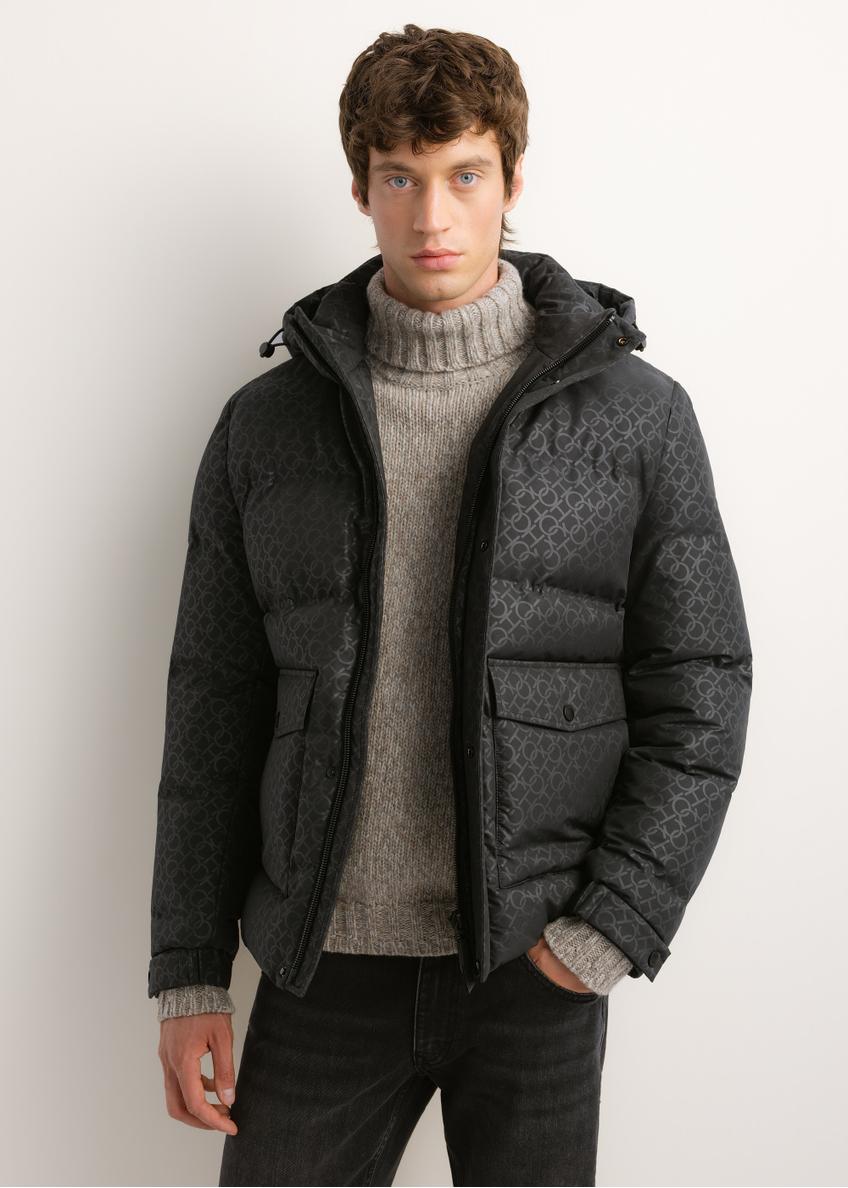 Men's dark grey monogram jacket KURMT-0444-9P(Z26); front view of the product on a model. Half-body shot.