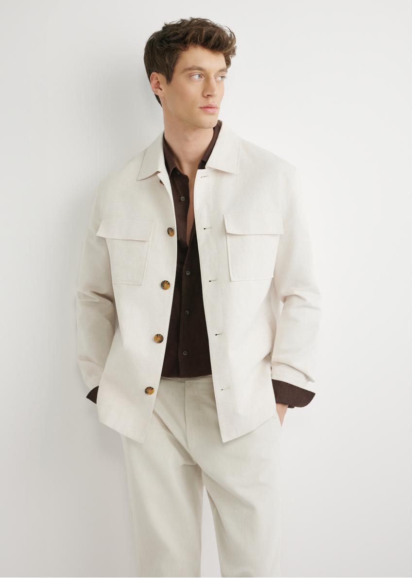 Light beige men's linen jacket KURMT-0420-1A(W26)