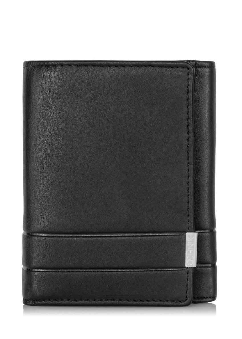 Black leather men's wallet with snap closure PORMS-0549A-99(Z25), front product view on white background.