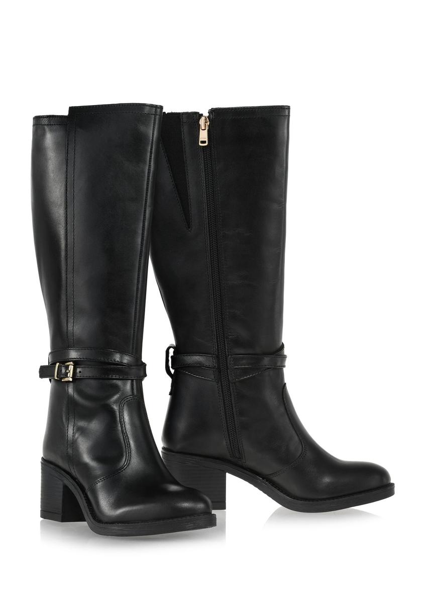 Black leather women's high-heeled boots BUTYD-1088-99(Z24)