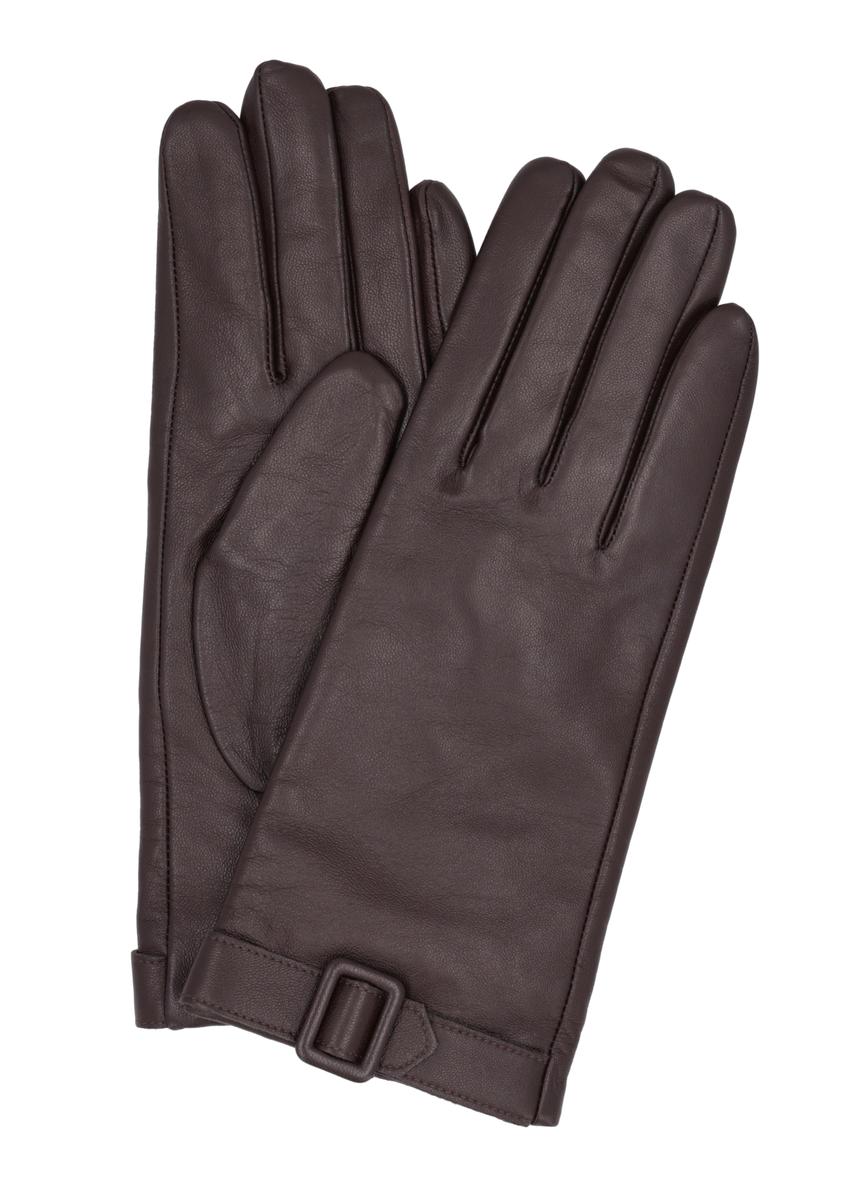 Dark brown women's leather gloves REKDS-0104-1I(Z26), product view from above on white background.
