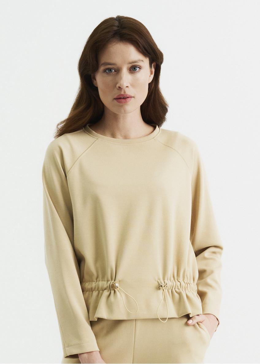 Beige women's ribbed sweatshirt BLZDT-0071-81(W22)-01