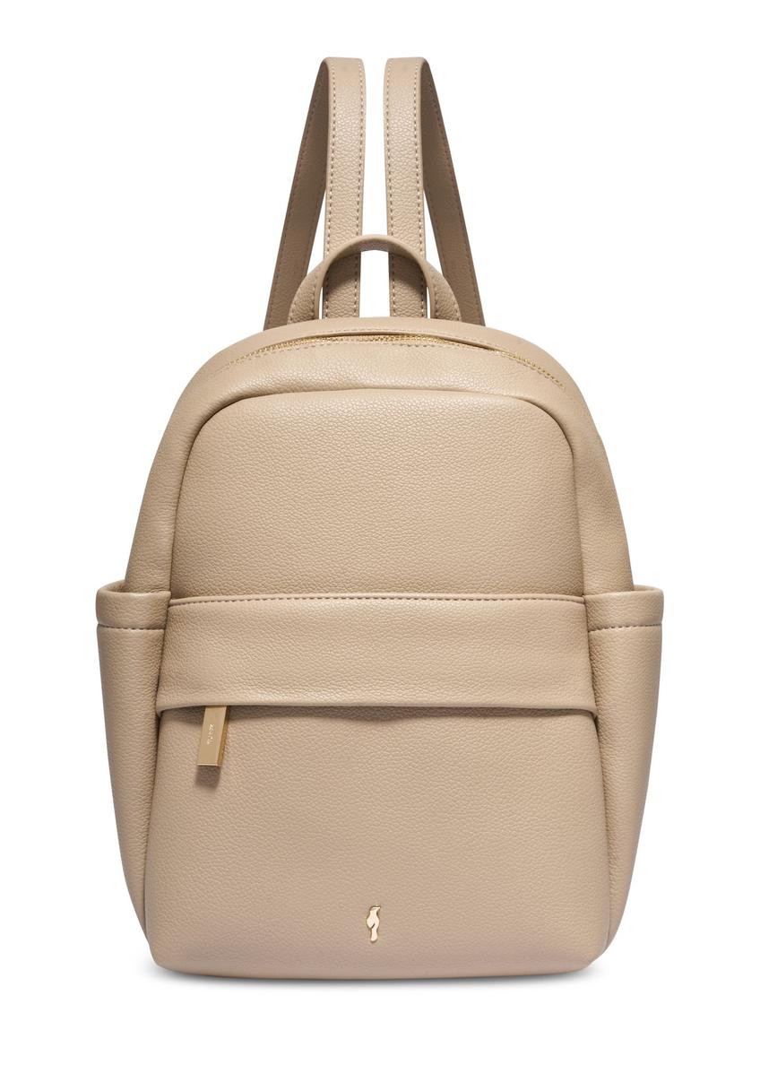Beige women's imitation leather backpack TOREC-1246-1B(Z26) - front product view, on white background.