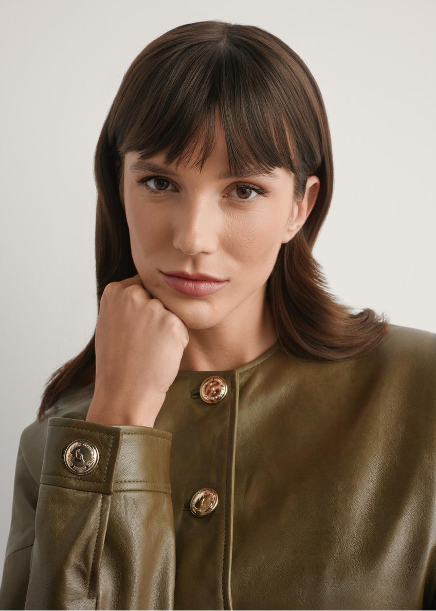 Women's short leather jacket khaki KURDS-0590-8D(W26)