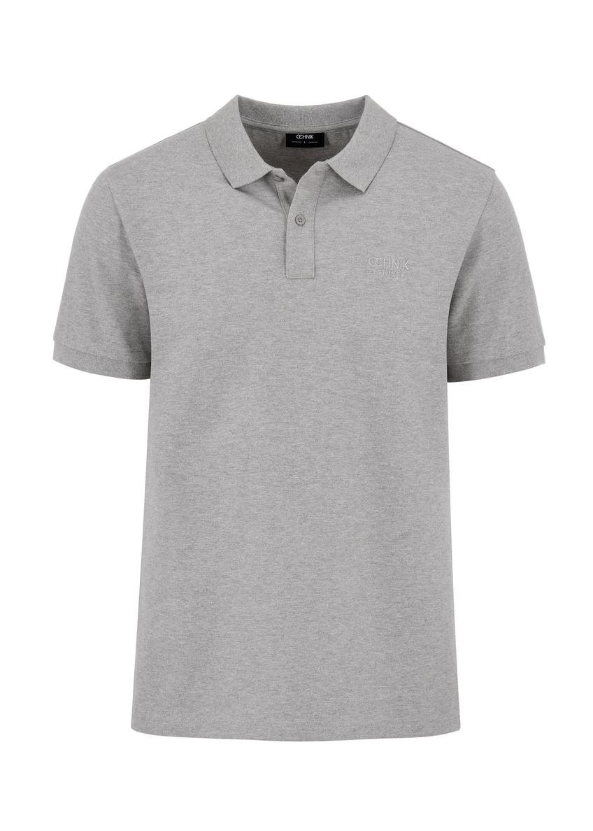 Grey men's polo shirt POLMT-0070-91(W24)-04