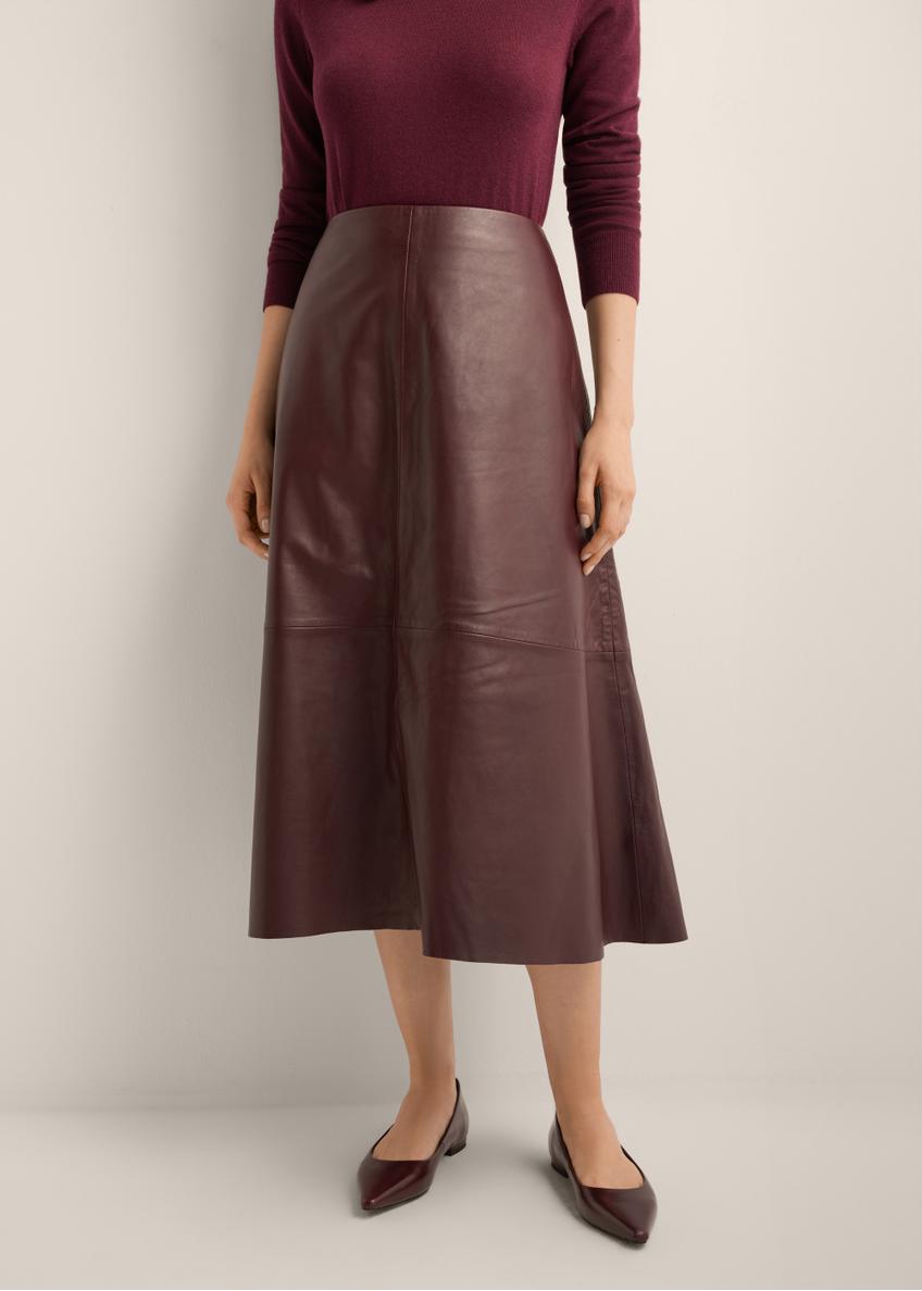 Burgundy Leather Midi Skirt SPCDS-0077-4D(Z26)