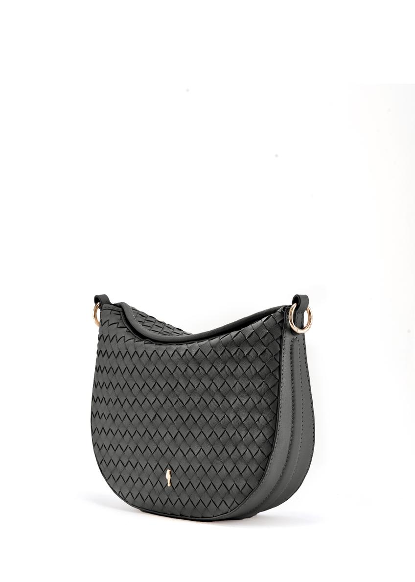 Black braided leather messenger bag TORES-1109-99(W25)