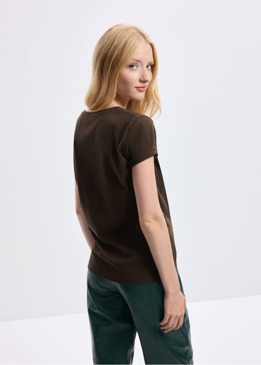 Brown women's t-shirt with a logo TSHDT-0133-90(Z24)