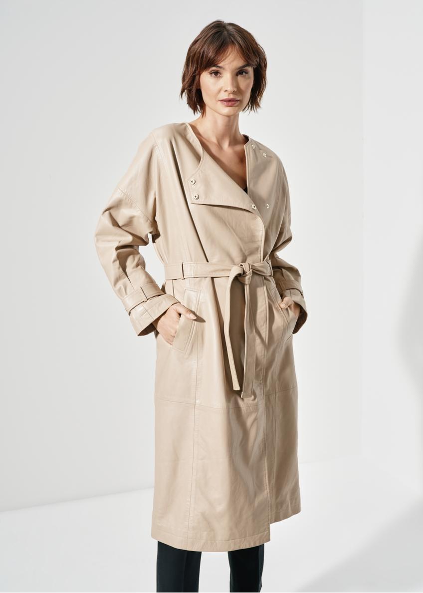 Beige leather coat for women KURDS-0464-3333(W24)