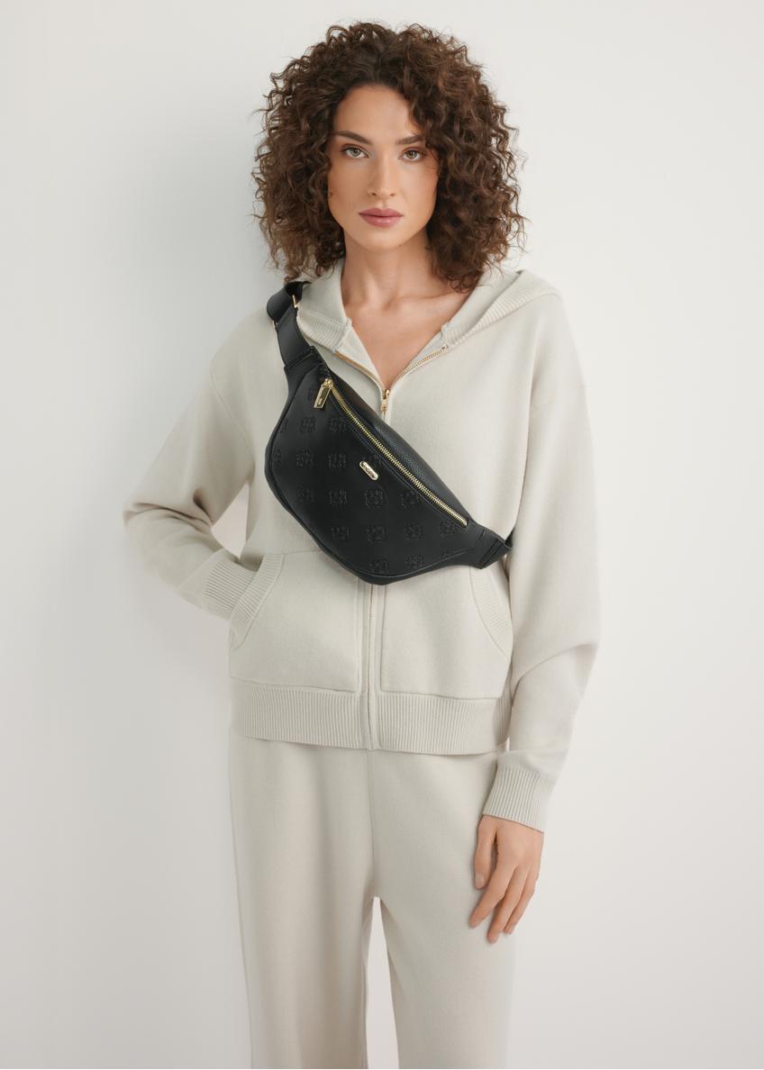 Black women's waist bag with monogram TOREC-1158-9P(W26)